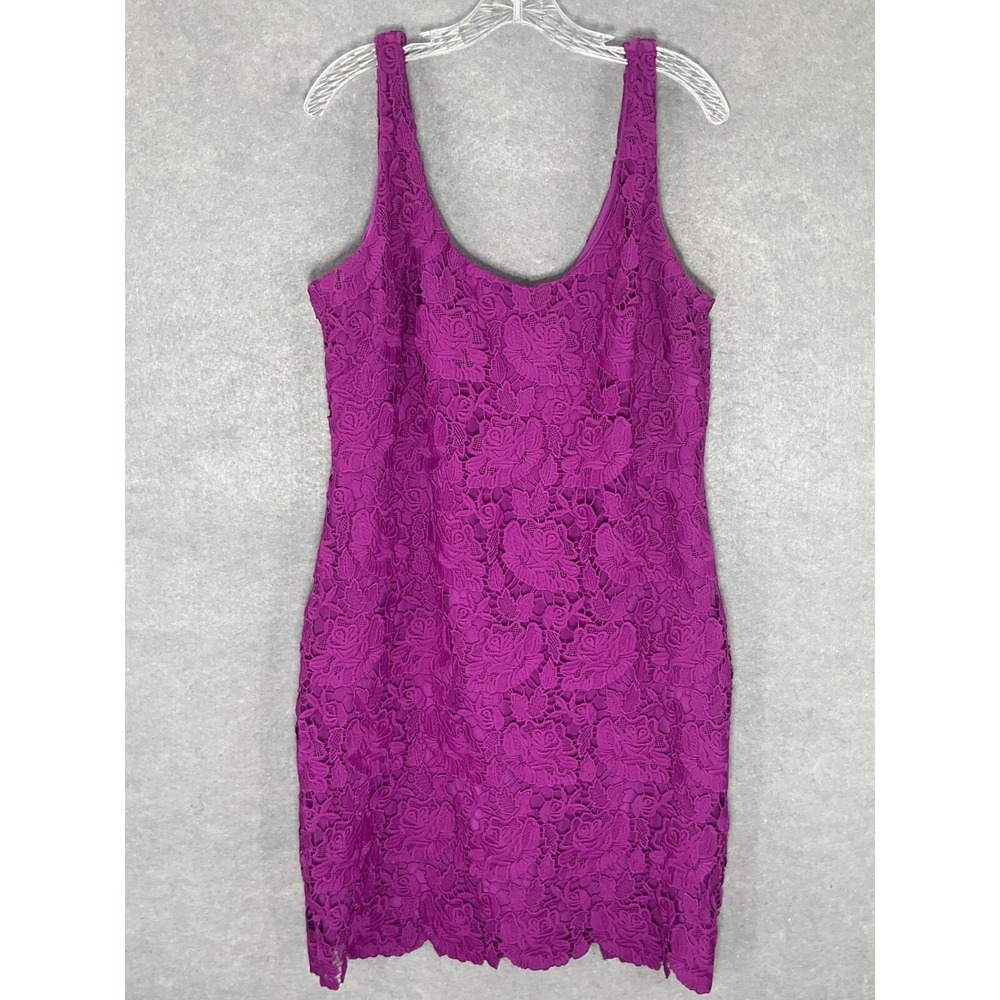 Lauren Ralph Lauren Black Label Dress XL?‎ Fuchsia Lace Overlay Mini Event Party